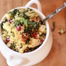Crispy Kale Salad with Coucous, Grilled Chicken and Pomegranates