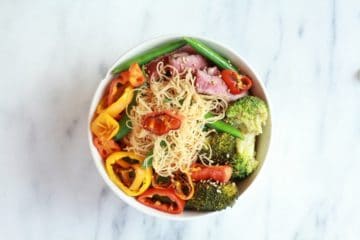 Asian Veggie Noodle Bowl with Grilled Steak