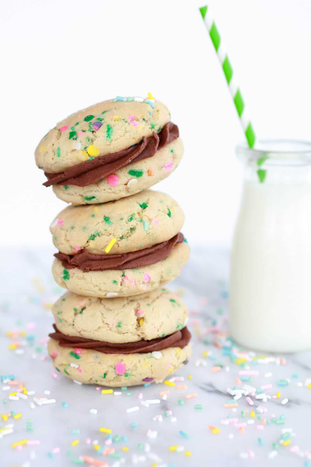 Funfetti Sandwich Cookies with Chocolate Gancahe Frosting-8