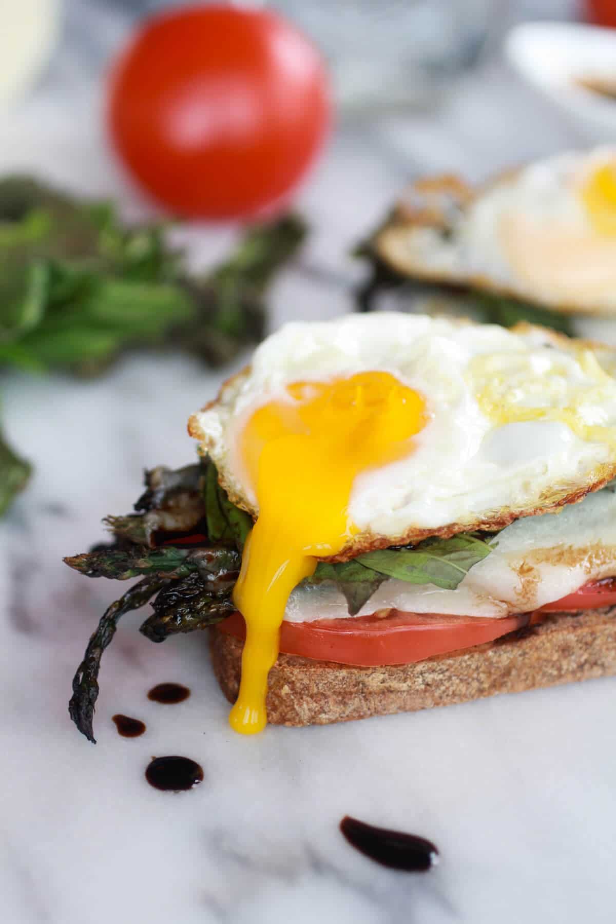 Roasted Asparagus Caprese Melt with Balsamic Drizzle and Fried Egg-7