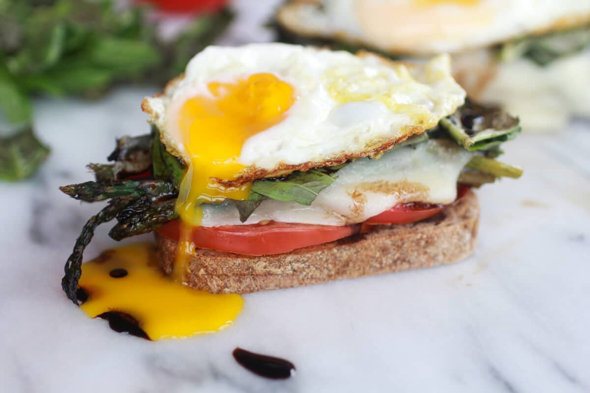 Roasted Asparagus Caprese Melt with Balsamic Drizzle and Fried Egg-8