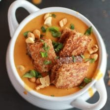 Thai Peanut Soup with Grilled Peanut Butter Croutons