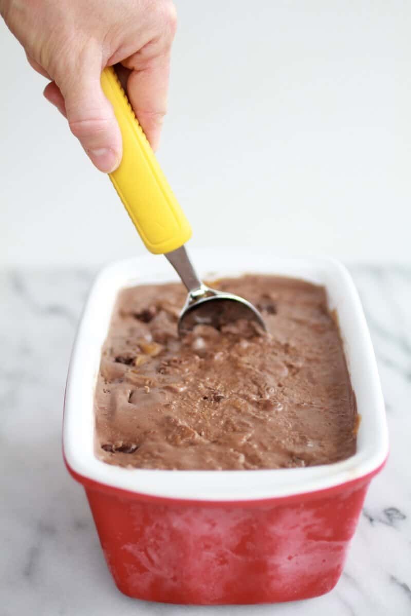 Chocolate Peanut Butter Swirl Fudge Brownie Ice Cream https://dev.halfbakedharvest.com/