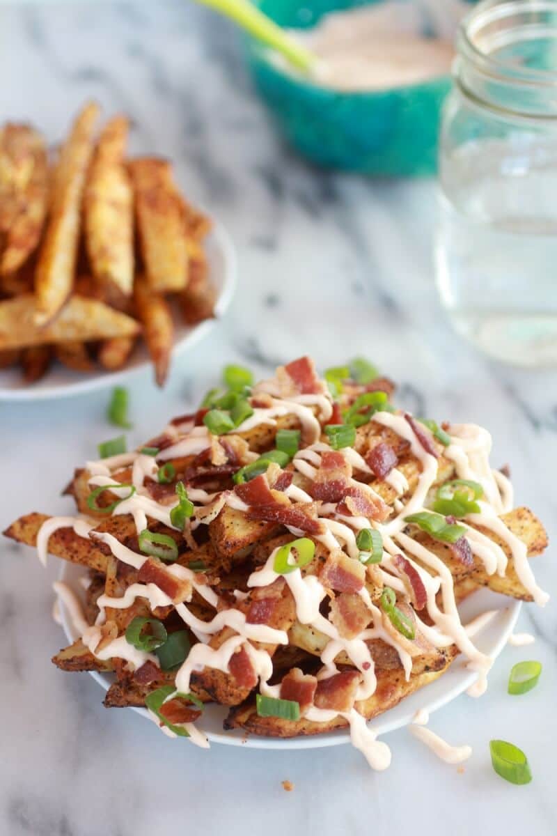Double-Baked Fries with Garlic Cheese Sauce and Bacon-1