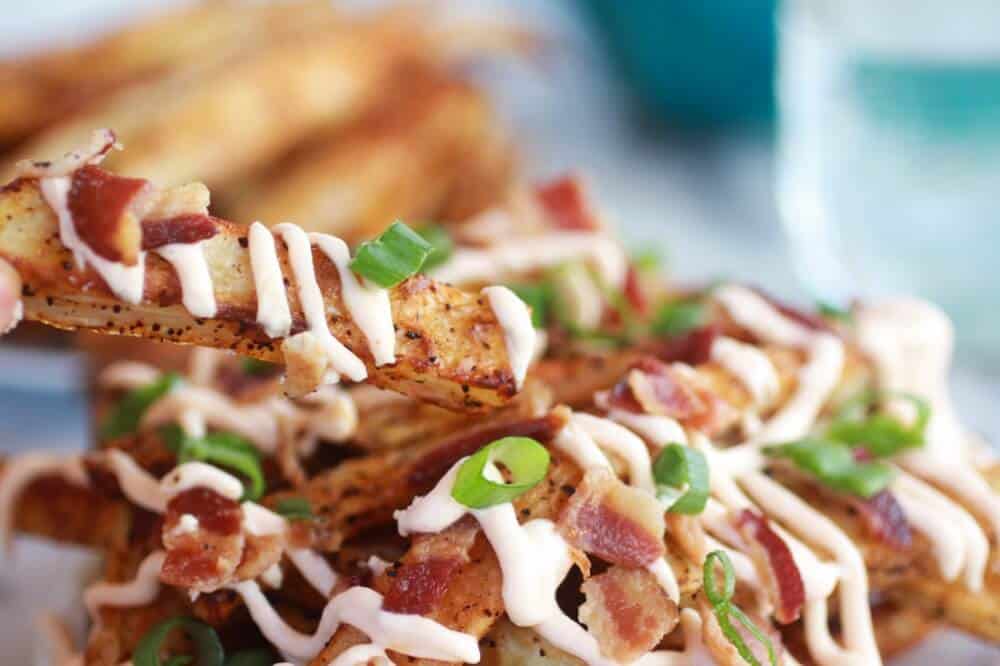 Double-Baked Fries with Garlic Cheese Sauce and Bacon-8