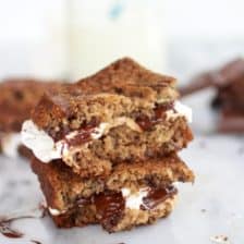 Grilled Banana Bread Peanut Butter S'more with Vanilla Marshmallows
