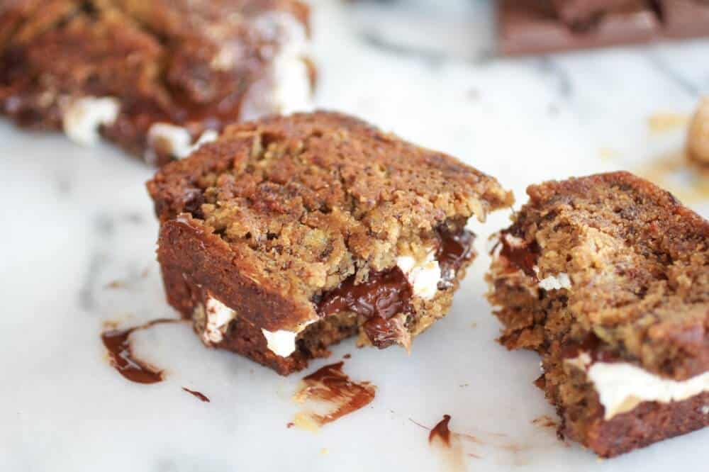 Grilled Banana Bread Peanut Butter S'More with Vanilla Marshmallows-9