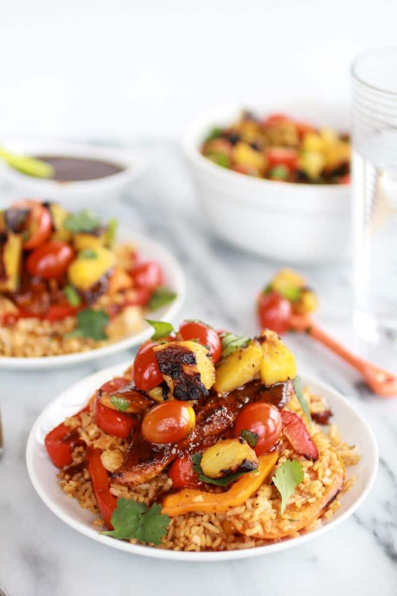 Jerk Chicken with Fired Rice and Grilled Pineapple Salsa