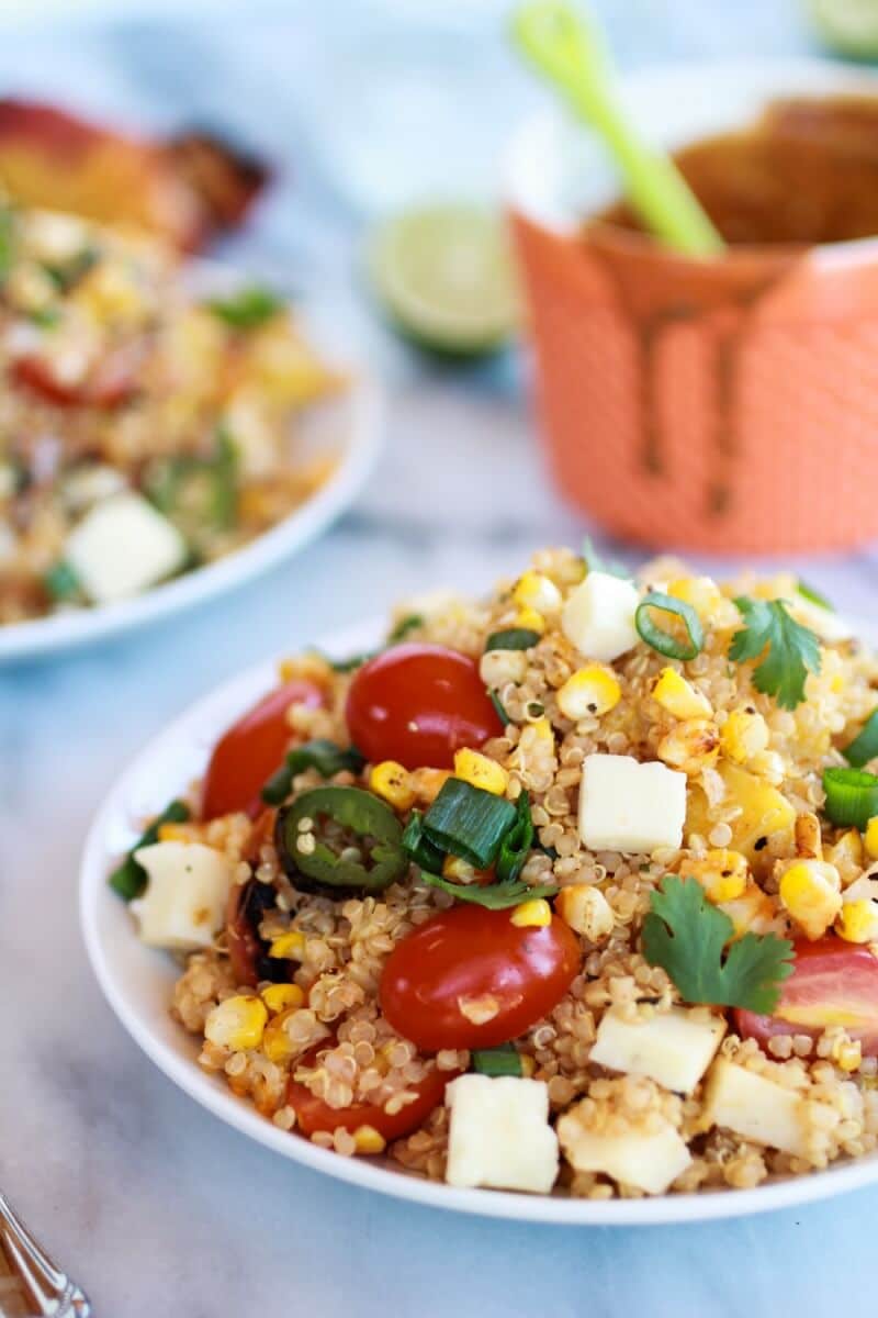BBQ Grilled Corn, Jalapeño and Peach Quinoa Salad | https://dev.halfbakedharvest.com/