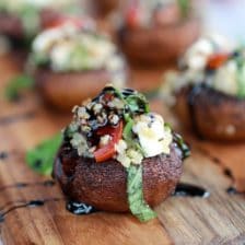 Caprese Quinoa Grilled Stuffed Mushrooms with Balsamic Glaze.