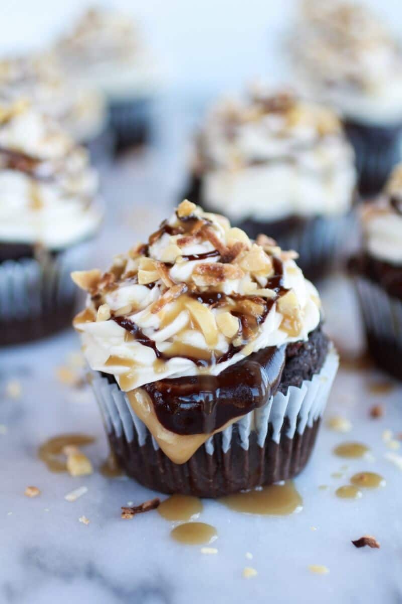 Snickers Coconut Caramel Cupcakes | halfbakedharvest.com
