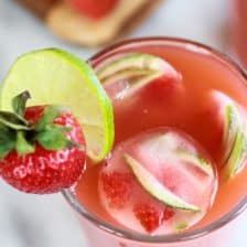 Sparkling Strawberry Basil Limeade with Tequila (optional) Strawberry-Lime Ice