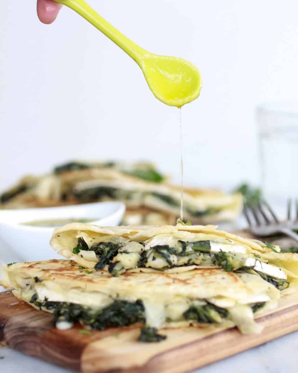 Spinach Artichoke and Brie Crepes with Sweet Honey Sauce-17