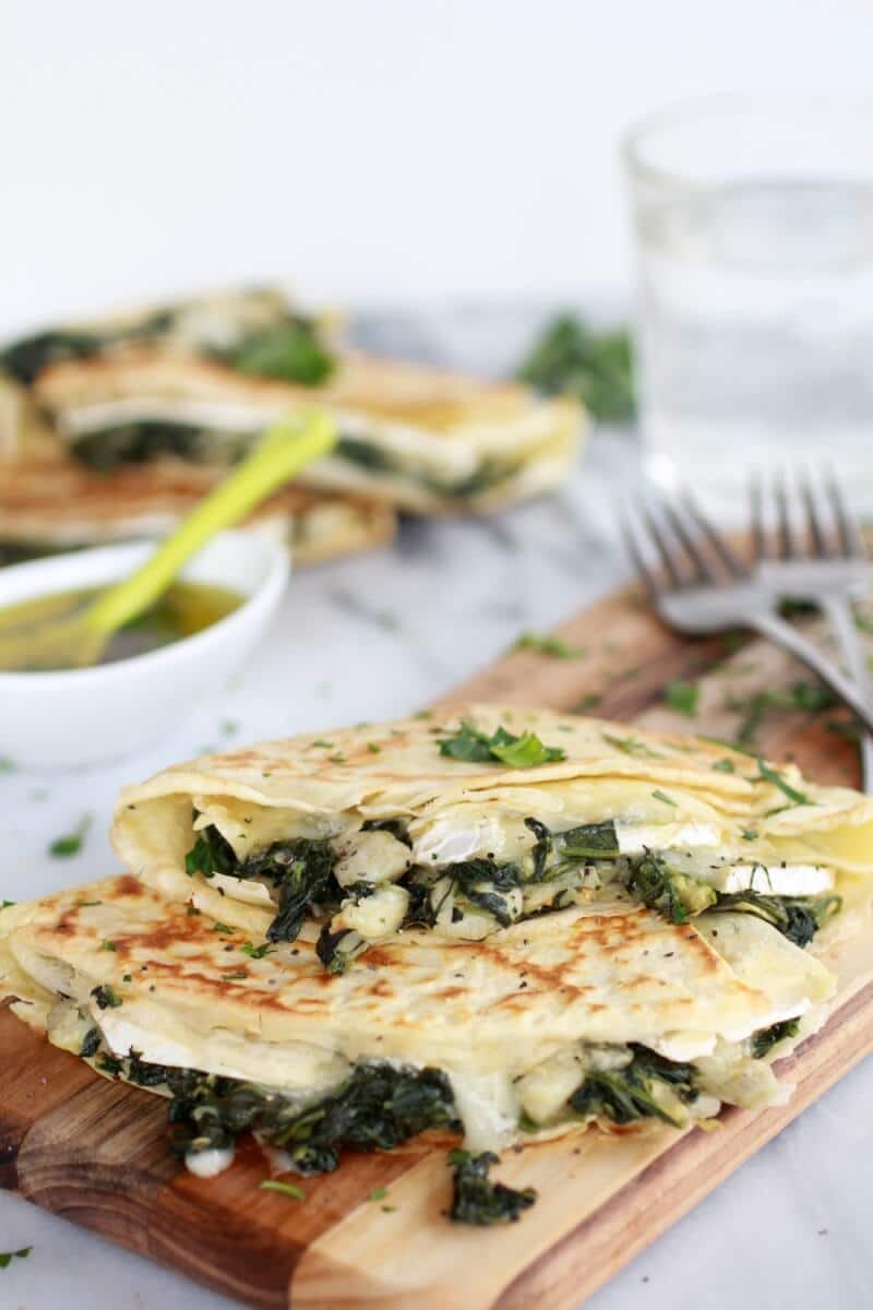 Spinach Artichoke and Brie Crepes with Sweet Honey Sauce | https://dev.halfbakedharvest.com/