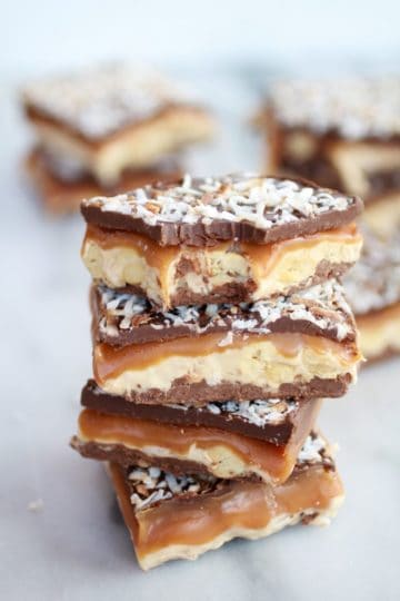 Toasted Coconut Caramel Peanut Butter Snickers Bars