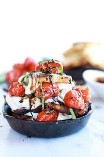 Blistered Tomato Grilled Toast Caprese Nachos with Balsamic Glaze