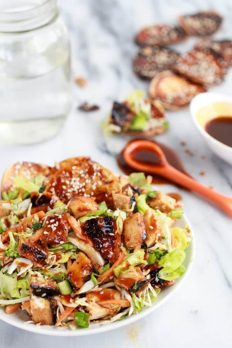 Chopped Asian BBQ Chicken Salad with Honey-Sesame Crackers | halfbakedharvest.com