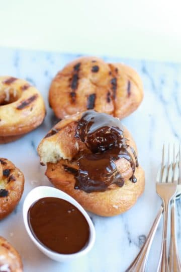 Grilled Espresso Glazed Coconut Doughnuts with Mocha Coconut Ganache