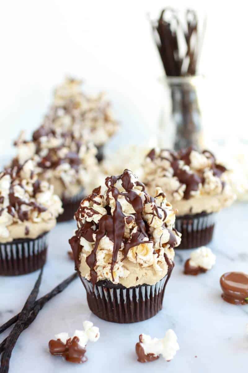 Sugared Brown Butter Vanilla Bean Popcorn Chocolate Cupcakes | halfbakedharvest.com