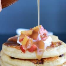 Bourbon Peaches and Coconut Cream Pancakes with Bourbon Cream Syrup