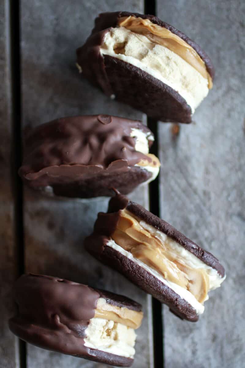 Chocolate Dipped Homemade Peanut Butter Oreo Mocha Ice Cream Sandwiches | halfbakedharvest.com