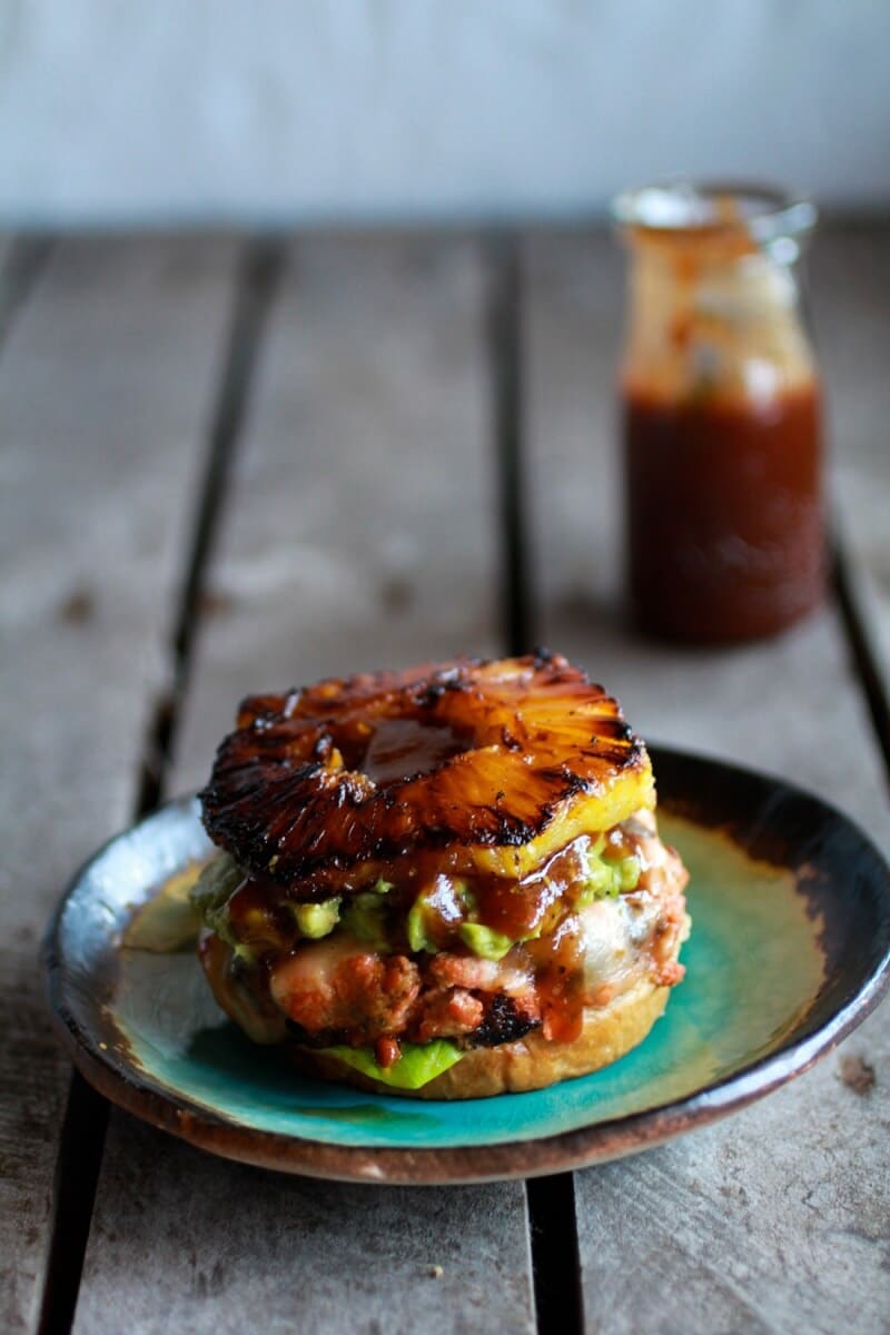 Hawaiian BBQ Salmon Burgers with Coconut Caramelized Pineapple | halfbakedharvest.com