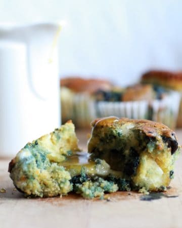 Roasted Blueberry and Brie Cornbread Muffins with Warm Honey Butter