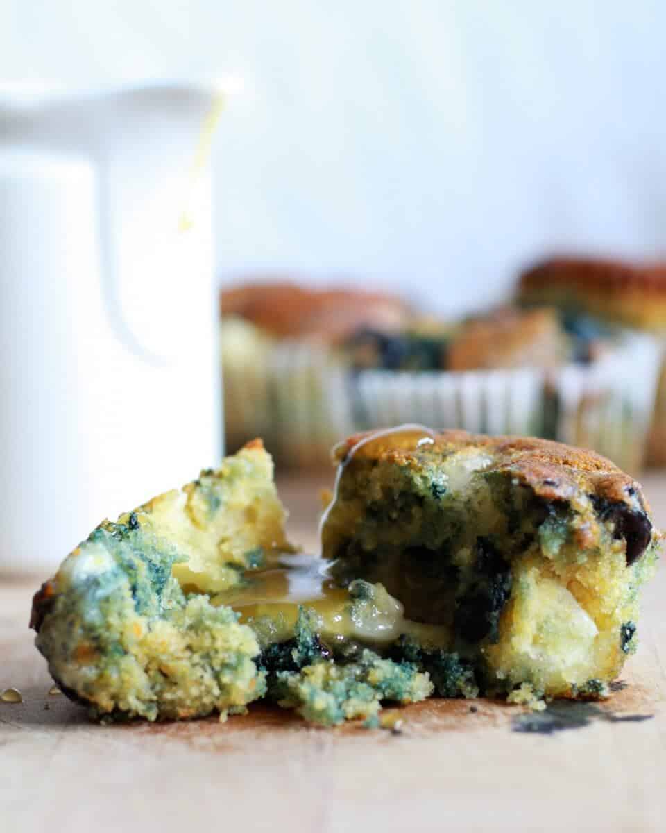 Roasted Blueberry and Brie Cornbread Muffins with Warm Honey Butter | halfbakedharvest.com