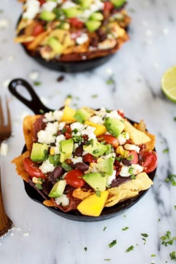 Simple Black Bean, Corn and Mango Chilaquiles with Queso Fresco