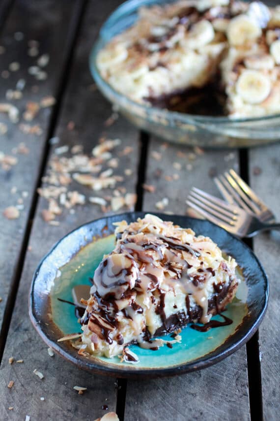 Coconut Banana Cream Chocolate Truffle Pie | halfbakedharvest.com