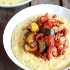 Ratatouille with Spicy Italian Chicken Sausage and Creamy Polenta