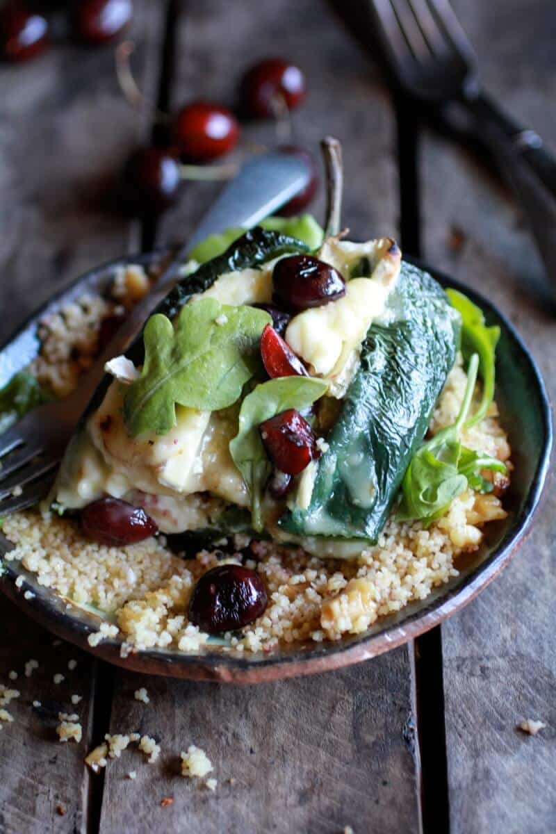 Roasted Cherry, Couscous and Brie stuffed Poblano Peppers | halfbakedharvest.com