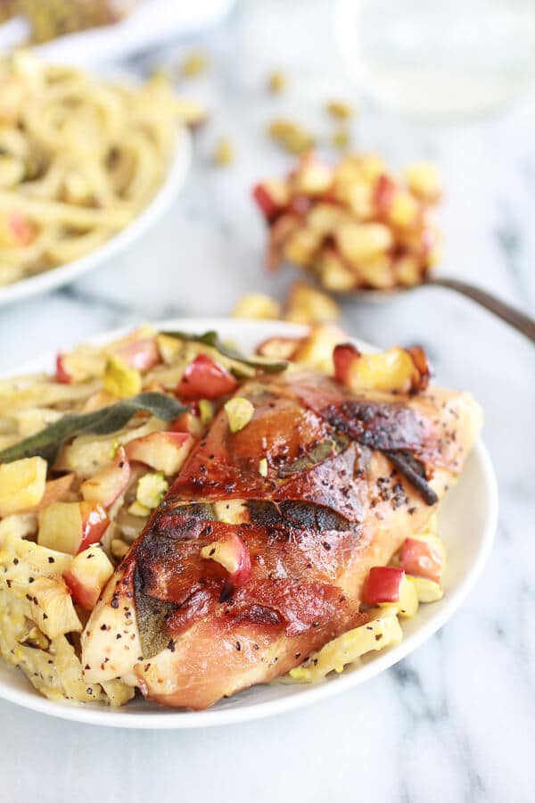 Crispy Prosciutto and Sage Wrapped Chicken with Creamy Pistachio Noodles | halfbakedharvest.com