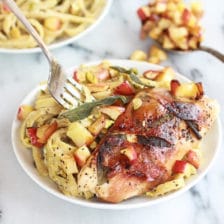 Crispy Prosciutto and Sage Wrapped Chicken with Creamy Pistachio Noodles