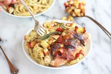 Crispy Prosciutto and Sage Wrapped Chicken with Creamy Pistachio Noodles