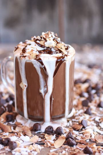 Toasted Coconut Chocolate Pumpkin Spice Latte with Chocolate Drizzle