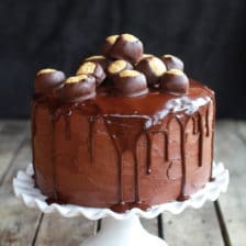 Ultimate Triple Layer Chocolate Bourbon Peanut Butter Buckeye Cake