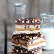 Salted Pretzel Chocolate Chip Cookie Dough Snickers Bars