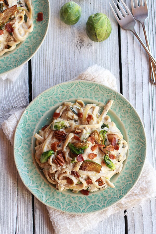Caramelized Brussels Sprouts and Bacon Fettuccine Alfredo | halfbakedharvest.com