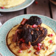 Crockpot Sweet and Sour Pomegranate Short Ribs with Creamy Polenta