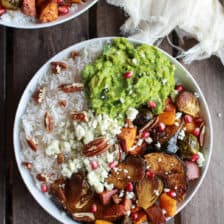 Roasted Harvest Veggie, Curried Avocado + Coconut Rice Bowls