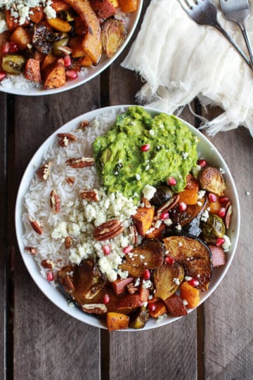 Roasted Harvest Veggie, Curried Avocado + Coconut Rice Bowls