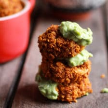 Roasted Pumpkin Chipotle Cheddar Tots with Avocado Blue Cheese Ranch