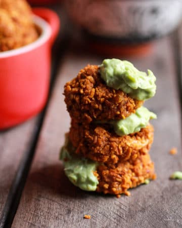 Roasted Pumpkin Chipotle Cheddar Tots with Avocado Blue Cheese Ranch