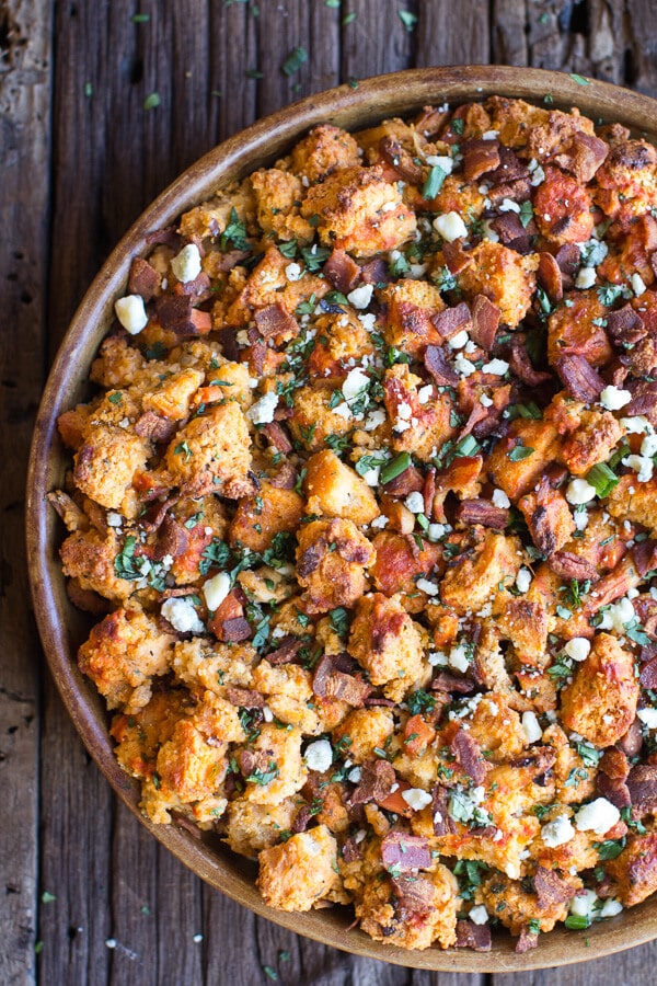 Buffalo Cheddar Beer Bread Stuffing | halfbakedharvest.com