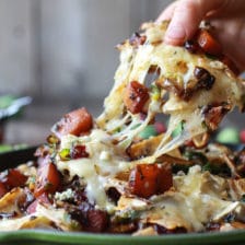 Cranberry, Butternut and Brussels Sprout Brie Skillet Nachos