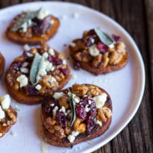 Curried Sweet Potato Rounds with Honeyed Walnuts, Cranberries and Blue Cheese