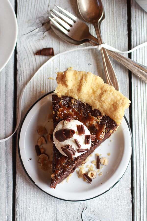 Fudge Brownie and Chocolate Liqueur Crème Brûlée Pie | halfbakedharvest.com