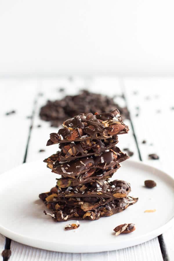 Coffee Roasted Almond + Toasted Coconut Dark Chocolate Bark | halfbakedharvest.com