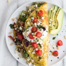 Simple Greek Quinoa Dinner Omelets with Feta and Tzatziki.